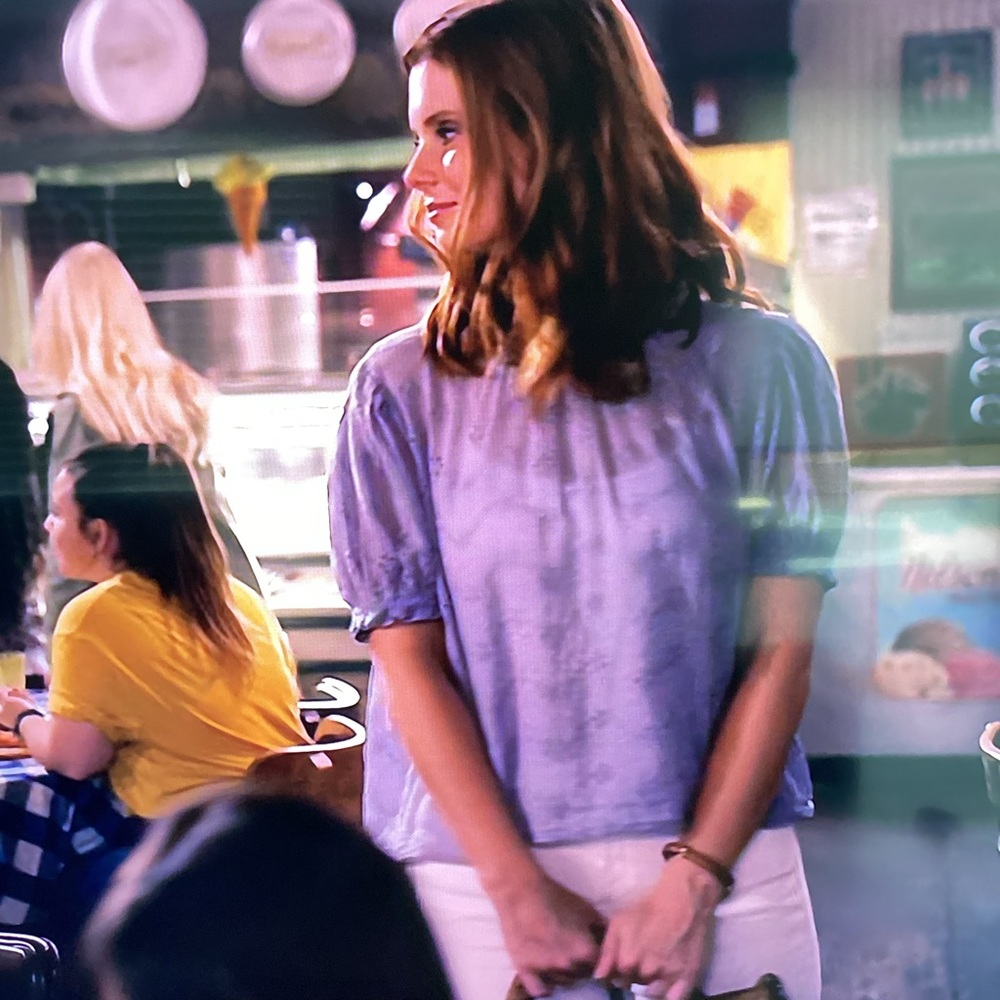 Free People Blue Eyelet Open Tie Back Top Worn on TV Sweet Magnolia